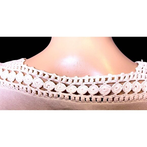 BCBG Crochet Large Silk Cotton Puffed Sleeve Pullover Ivory Cottagecore Size L - Picture 4 of 13